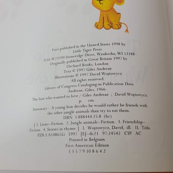 The Lion Who Wanted To Love Hardcover Book Giles Andreae 1998 - Picture 5 of 8